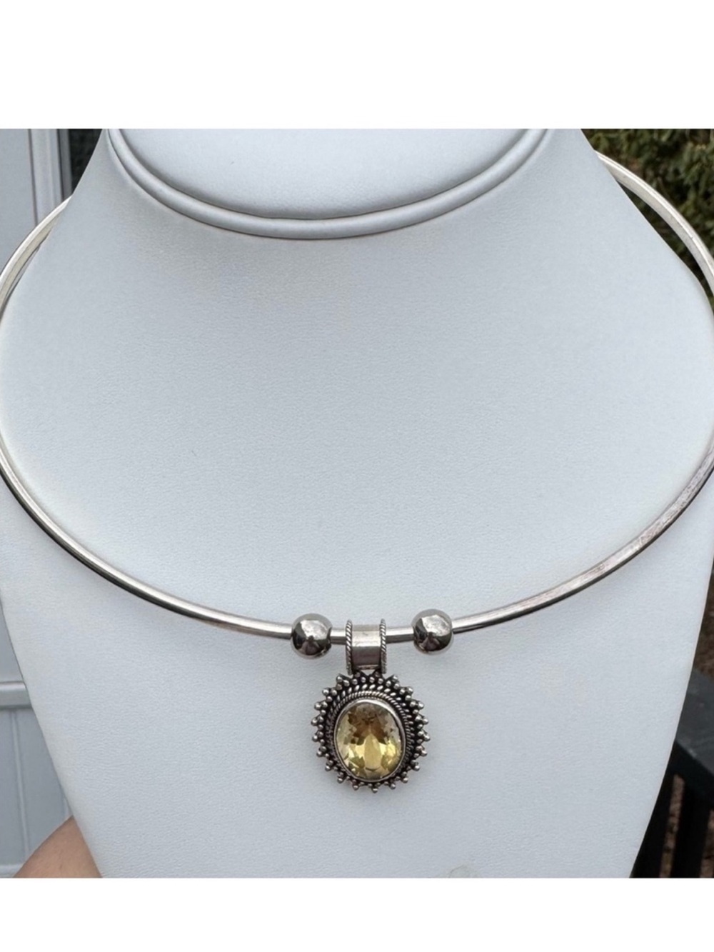 925 Torque Necklace With 10 Carat Natural Citrine Pendant